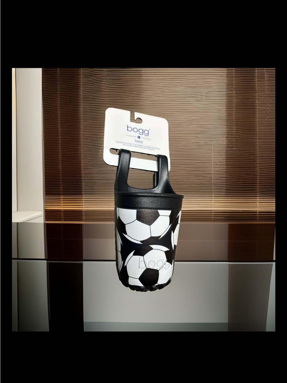 Bogg Bevy Soccer Print Cup Holder in Black and White